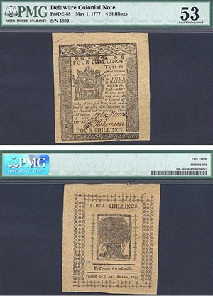 image for: Delaware: 1777 4s 1-May PMG AU53 (Fr.DE88)