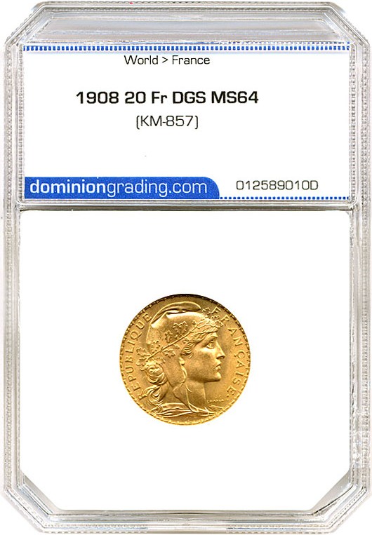 image for: France: 1908 20 Fr (KM-857) DGS MS64