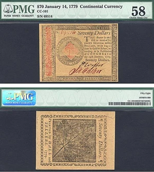 image for: Cont Congress: 1779 $70 14-Jan PCGS AU58 (Fr.CC101)