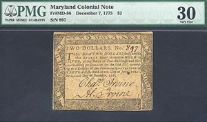 image for: Maryland: 1775 $2 7-Dec PMG VF30 (Fr.MD86)