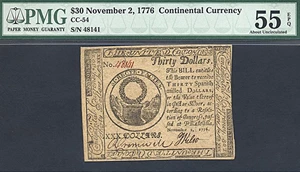 image for: Cont Congress: 1776 $30 2-Nov PMG AU55 EPQ (Fr.CC54)