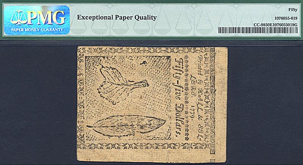 image for: Cont Congress: 1779 $55 14-Jan PCGS AU50 EPQ (Fr.CC98)