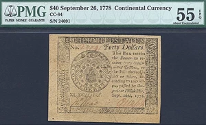 image for: Cont Congress: 1778 $40 26-Sep PMG AU55 EPQ (Fr.CC84)