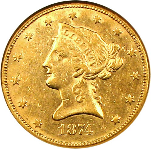 image for: 1874-CC $10 NGC AU55