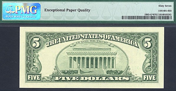 image for: Fr.1985G (G* Block) 1995 $5 Fort Worth, TX PMG Gem CU67 EPQ [G07323085] *Star* 