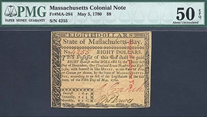 image for: Mass: 1780 $8 5-May PMG AU50 EPQ (Fr.MA284)