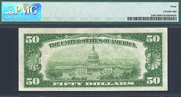 image for: 1928A $50  PMG XF40  [I00125482A] (Fr.2101-I, IA Block, Light Green Seal)