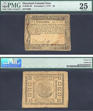 image for: Maryland: 1775 $6 7-Dec PMG VF25 (Fr.MD89)
