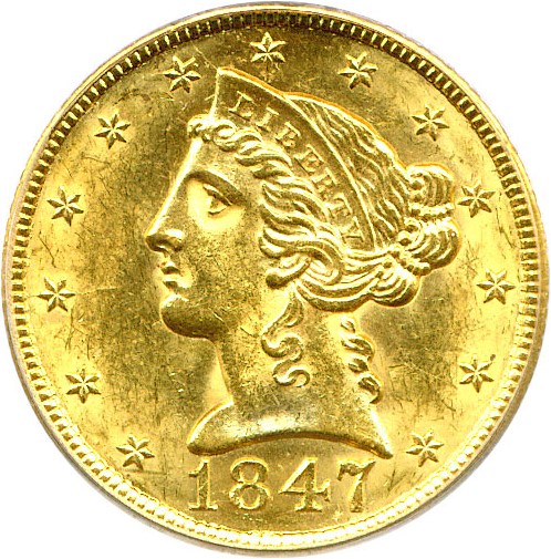 image for: 1847 $5 PCGS MS62