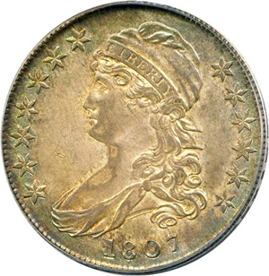 image for: 1807 Capped Bust 50c PCGS/CAC AU58 (Large Stars 50/20) * Color *