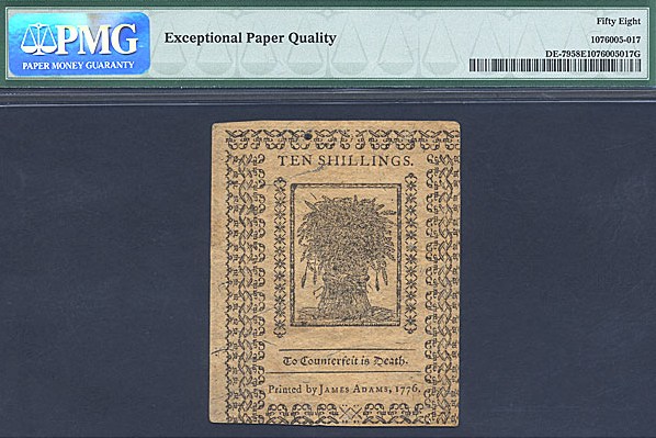 image for: Delaware: Fr.DE79 1776 10s 1-Jan PMG AU58 EPQ [55036]