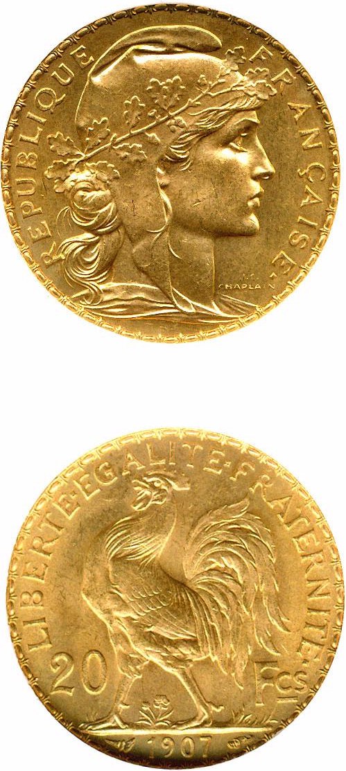 image for: France: 1907 20 Fr (KM-857) DGS MS64