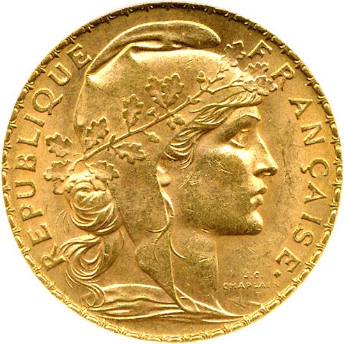 image for: France: 1907 20 Fr (KM-857) DGS MS62