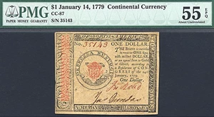 image for: Cont Congress: 1779 $1 14-Jan PMG AU55 EPQ (Fr.CC87)