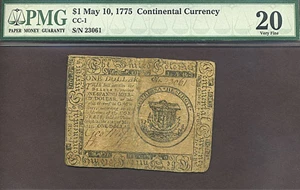 image for: Cont Congress: 1775 $1 May 10 PMG VF20 (Fr.CC1)