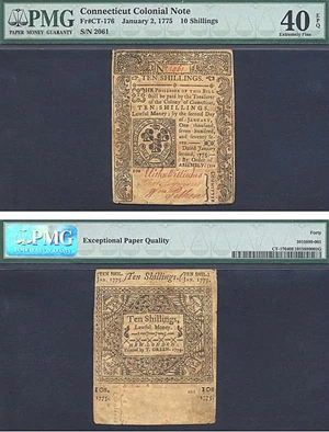image for: Connecticut: 1775 10s 2-Jan PMG XF40 EPQ (Fr.CT176)