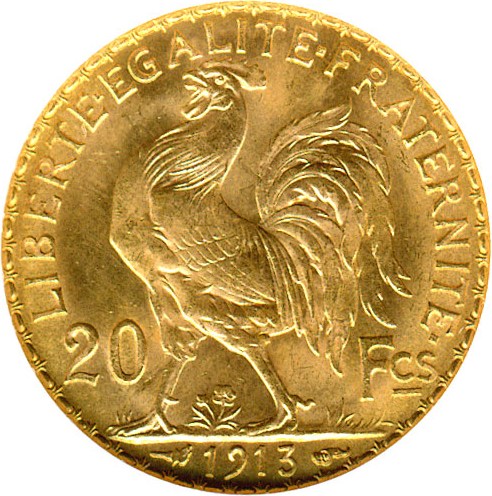 image for: France: 1913 20 Fr (KM-857) DGS MS64