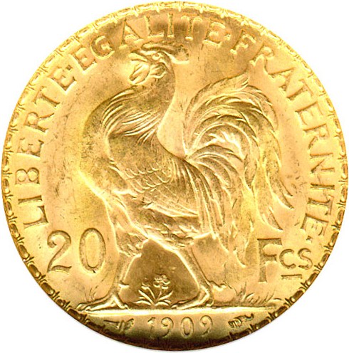 image for: France: 1909 20 Fr (KM-857) DGS MS65