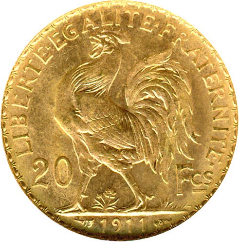 image for: France: 1911 20 Fr (KM-857) DGS MS63