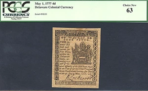 image for: Delaware: 1777 4d 1-May PCGS Choice CU63 (Fr.DE82)