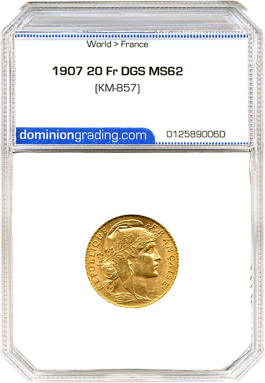 image for: France: 1907 20 Fr (KM-857) DGS MS62