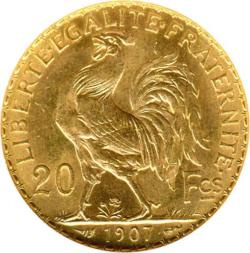 image for: France: 1907 20 Fr (KM-857) DGS MS62