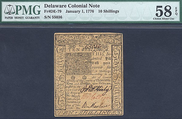 image for: Delaware: Fr.DE79 1776 10s 1-Jan PMG AU58 EPQ [55036]