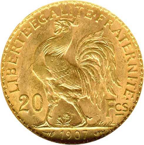 image for: France: 1907 20 Fr (KM-857) DGS MS62