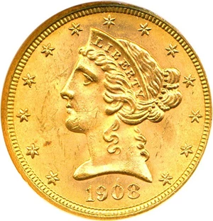 image for: 1908 Liberty $5 NGC/CAC MS64 (Old Holder)