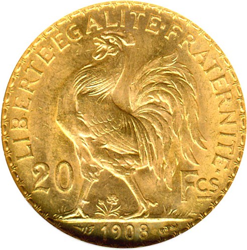 image for: France: 1908 20 Fr (KM-857) DGS MS64