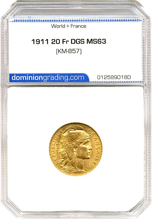 image for: France: 1911 20 Fr (KM-857) DGS MS63