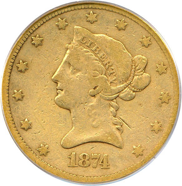 image for: 1874-CC $10 PCGS VG10
