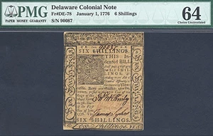 image for: Delaware: 1776 6s 1-Jan PMG Choice CU64 (Fr.DE78)