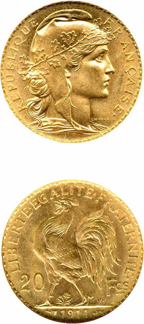 image for: France: 1911 20 Fr (KM-857) DGS MS63