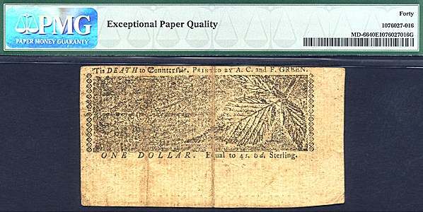 image for: Maryland: Fr.MD66 1774 $1 10-Apr PMG XF40 EPQ  [13156]