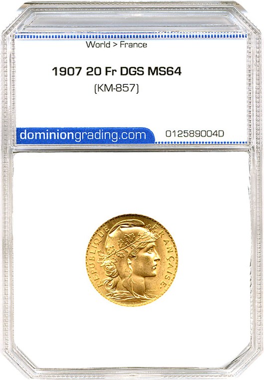 image for: France: 1907 20 Fr (KM-857) DGS MS64