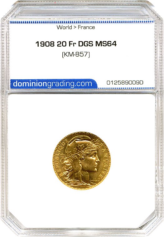image for: France: 1908 20 Fr (KM-857) DGS MS64