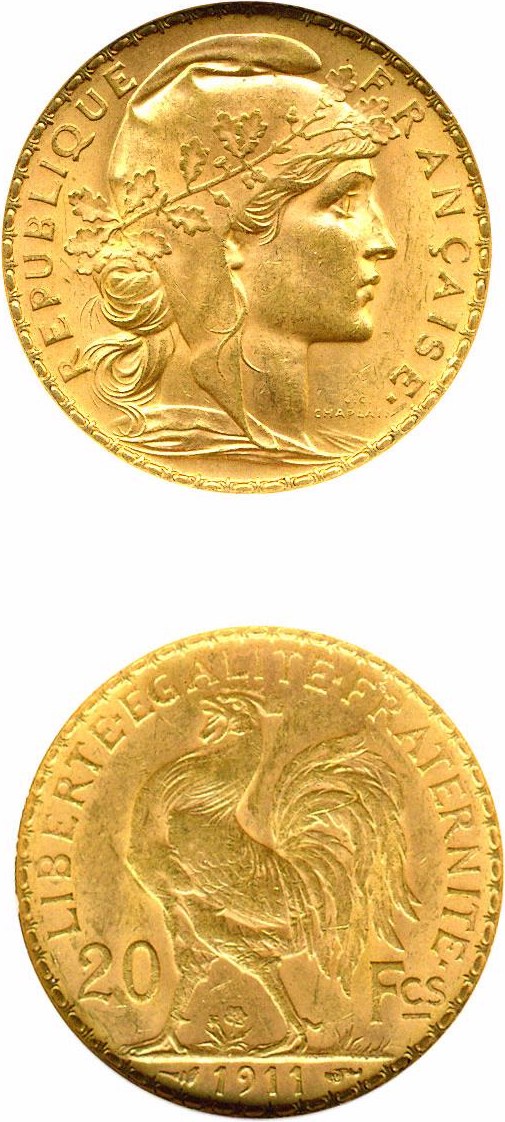 image for: France: 1911 20 Fr (KM-857) DGS MS62