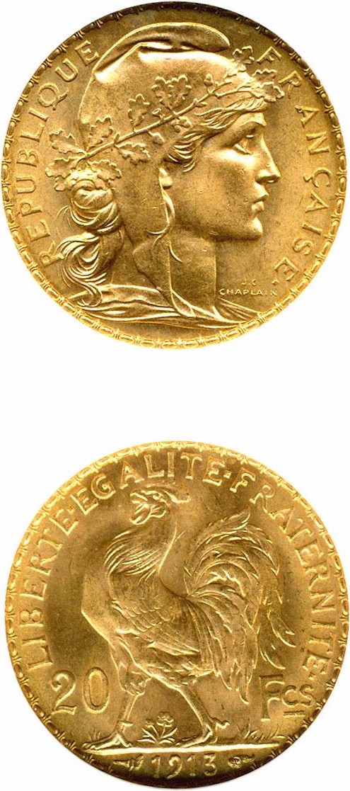 image for: France: 1913 20 Fr (KM-857) DGS MS65