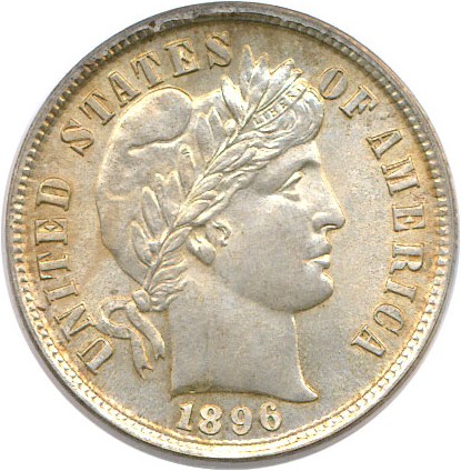 image for: 1896 10c PCGS MS65