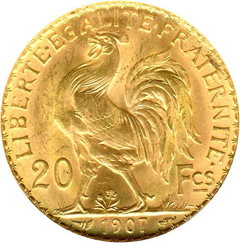 image for: France: 1907 20 Fr (KM-857) DGS MS64