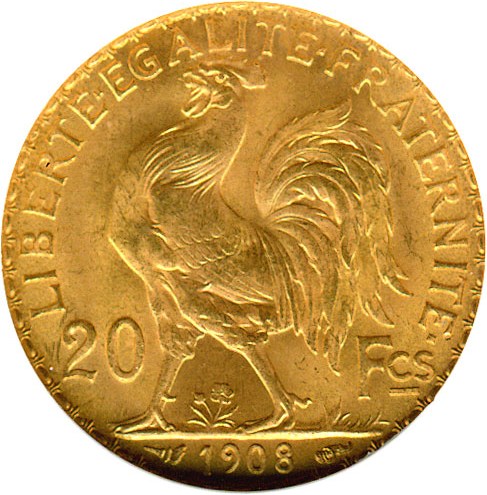 image for: France: 1908 20 Fr (KM-857) DGS MS64