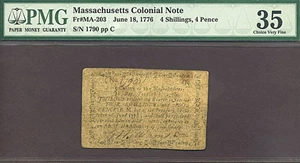 image for: Mass: 1776 4s/6d 18-Jun PMG VF35 (Fr.MA203)