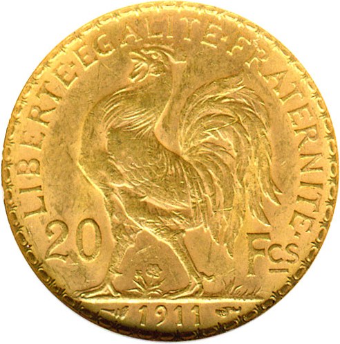 image for: France: 1911 20 Fr (KM-857) DGS MS62