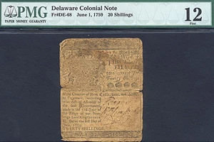 image for: Delaware: 1759 20 Shillings 1-June PMG F12 (Fr.DE68)