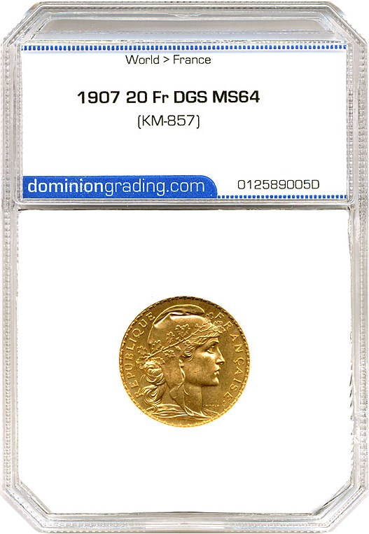 image for: France: 1907 20 Fr (KM-857) DGS MS64