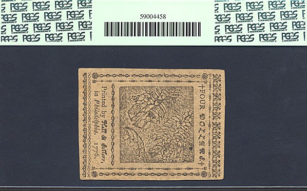 image for: Cont Congress: 1776 $4 2-Nov PMG AU53 (Fr.CC49)
