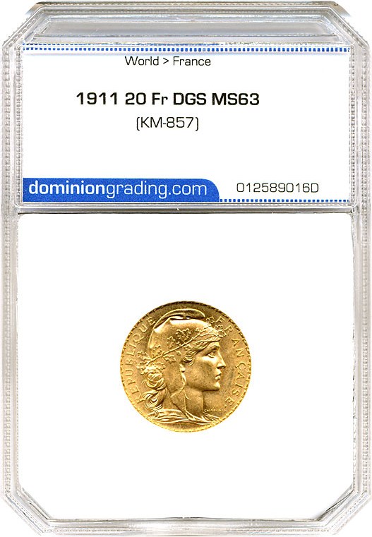 image for: France: 1911 20 Fr (KM-857) DGS MS63