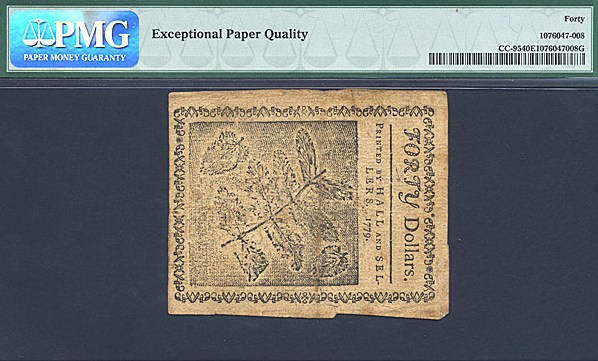image for: Continental Congress: Fr.CC95 1779 $40 14-Jan PMG XF40 EPQ  [126337]