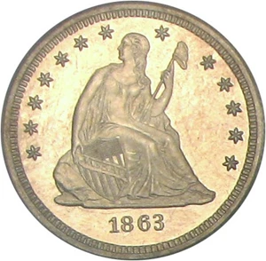 image for: 1863 25c PCGS Proof 64 Cameo